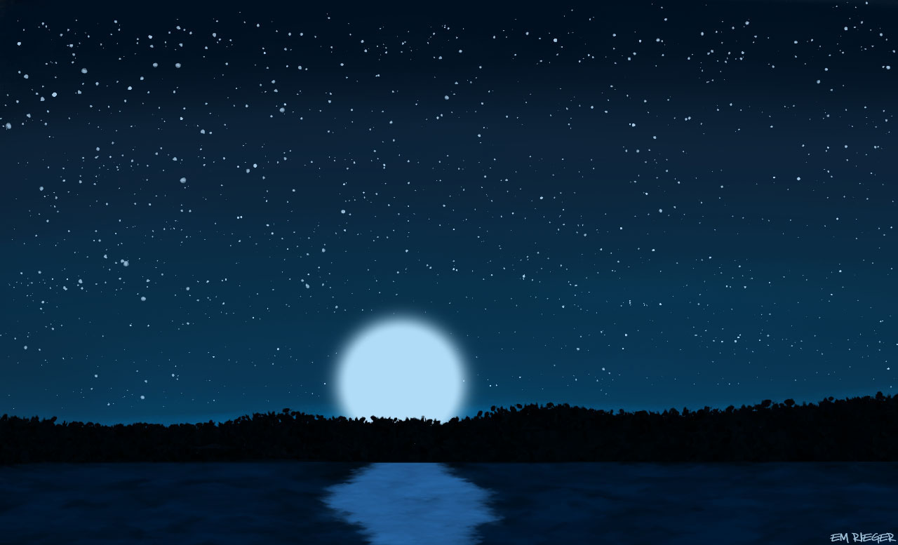 midnight moon rise painting